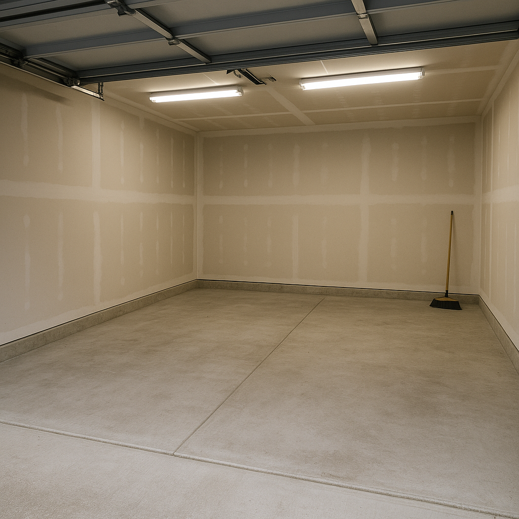 After: completely empty, swept-clean garage after professional junk removal